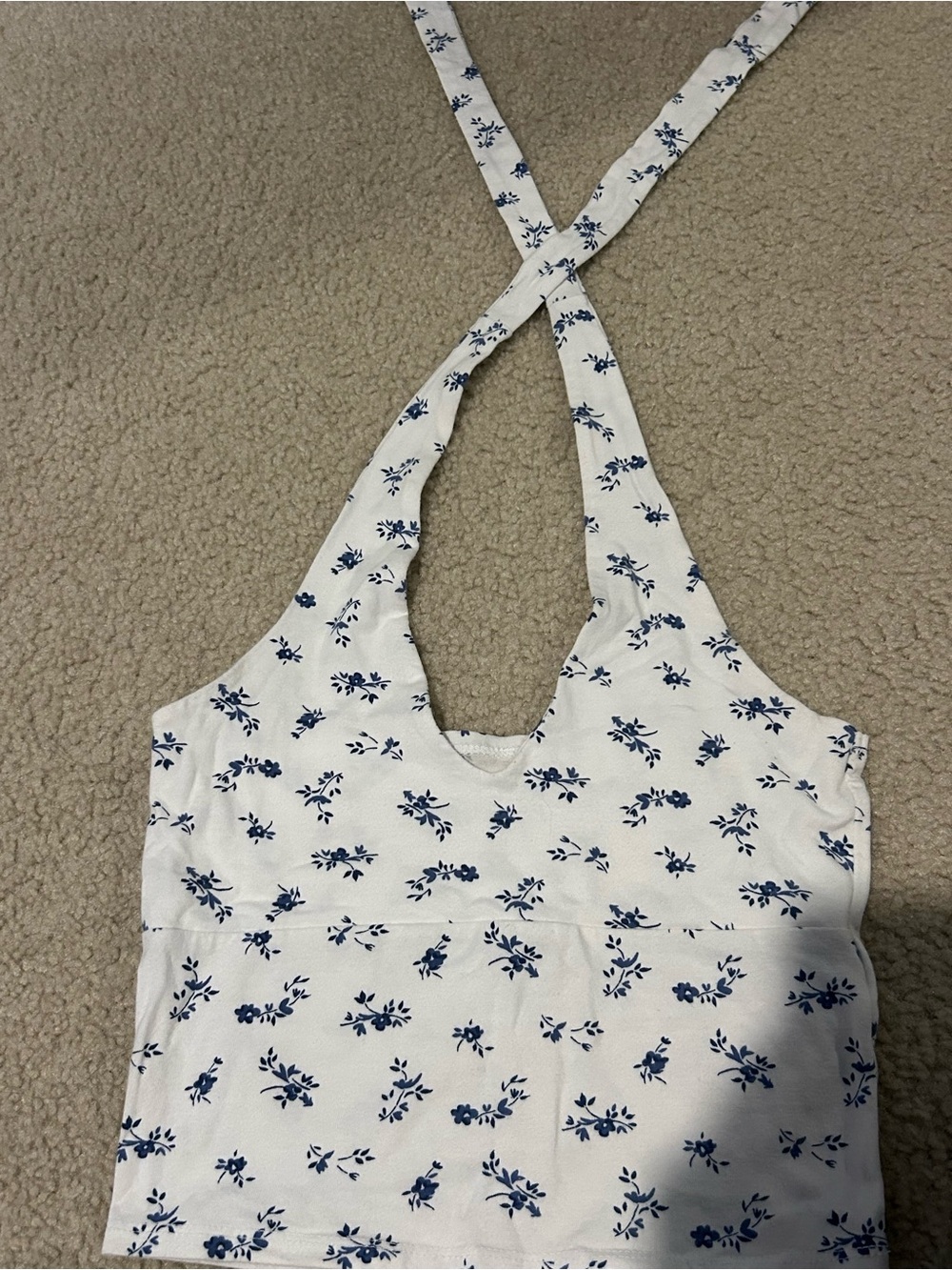 Hollister White Tank with Navy Floral Cross-Back